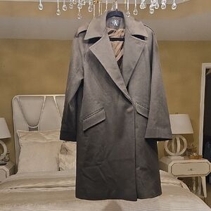 Calvin Klein Women's Dark Green Trench Coat Merino Wool Vintage